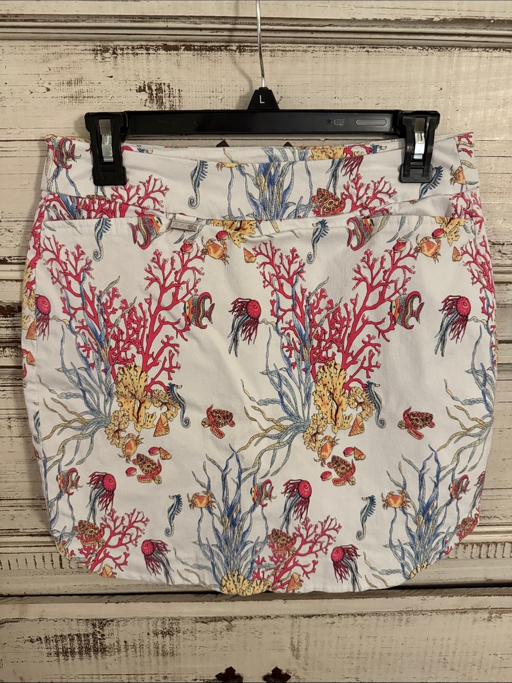 Lulu-B White Mini Skirt with Coral Reef Print